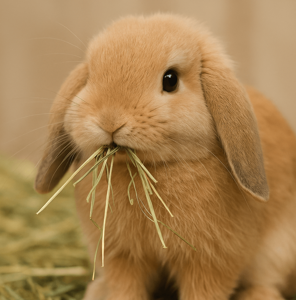 Rabbit eating hay